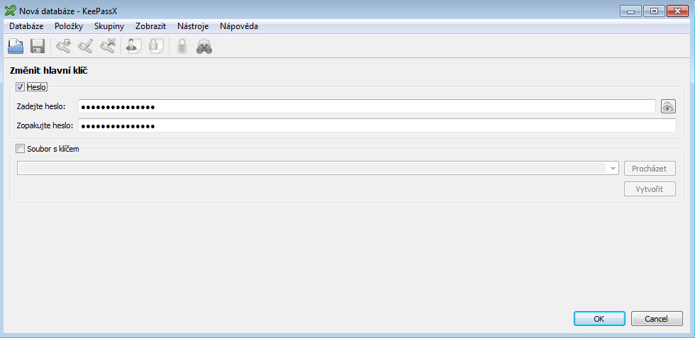 KeePassX - volba hlavního klíče