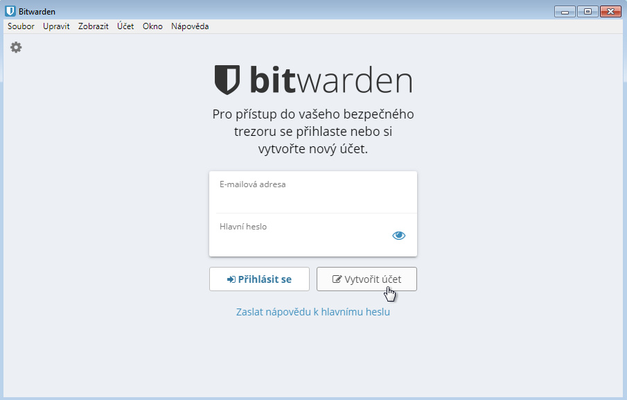 Bitwarden - vytvoření účtu