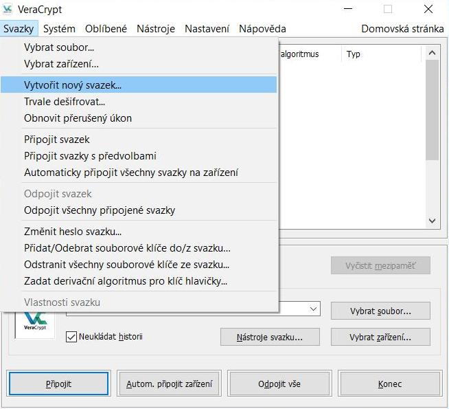 VeraCrypt - tvorba nového svazku