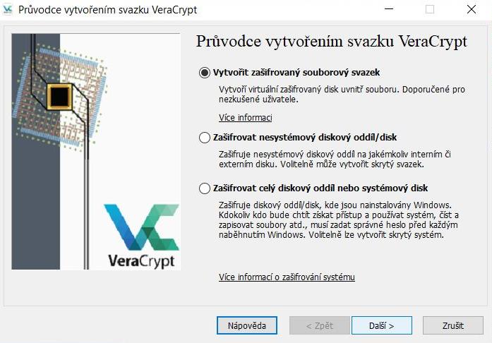 Průvodce vytvořením svazku VeraCrypt