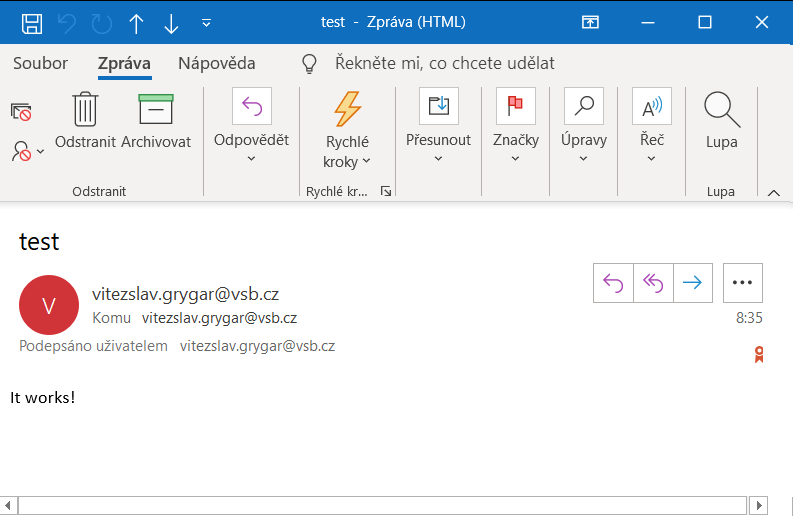 Elektronicky podepsaný e-mail označen pečetí (MS Outlook)