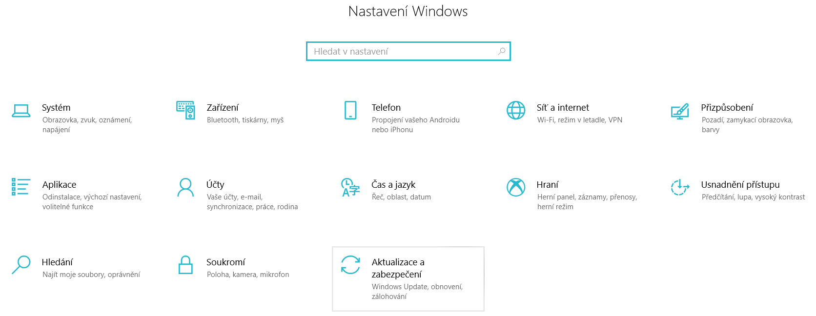 Nastavení ve Windows 10