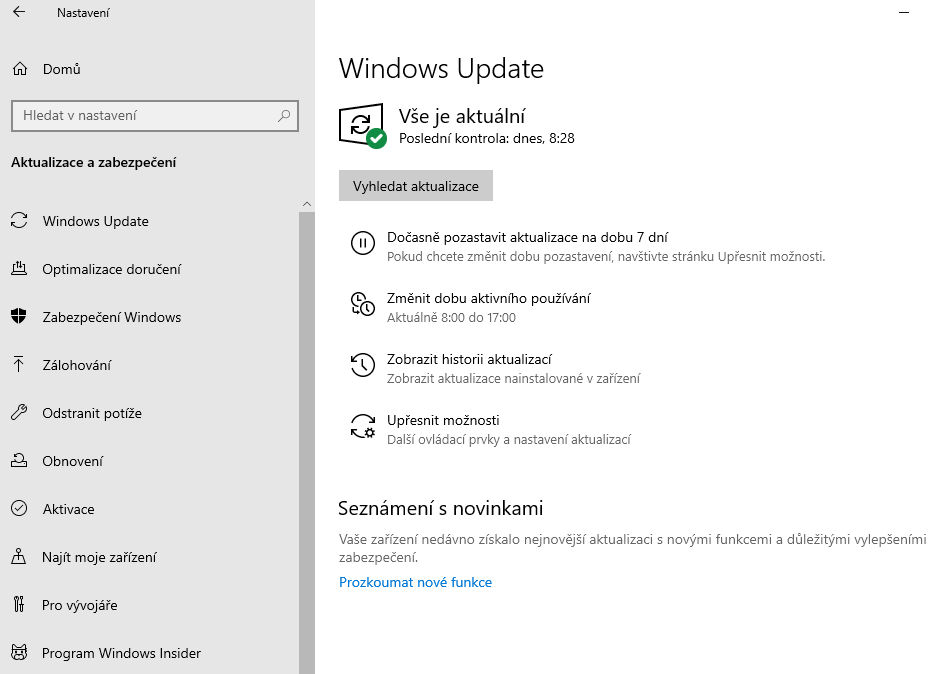 Windows Update - aktuální systém